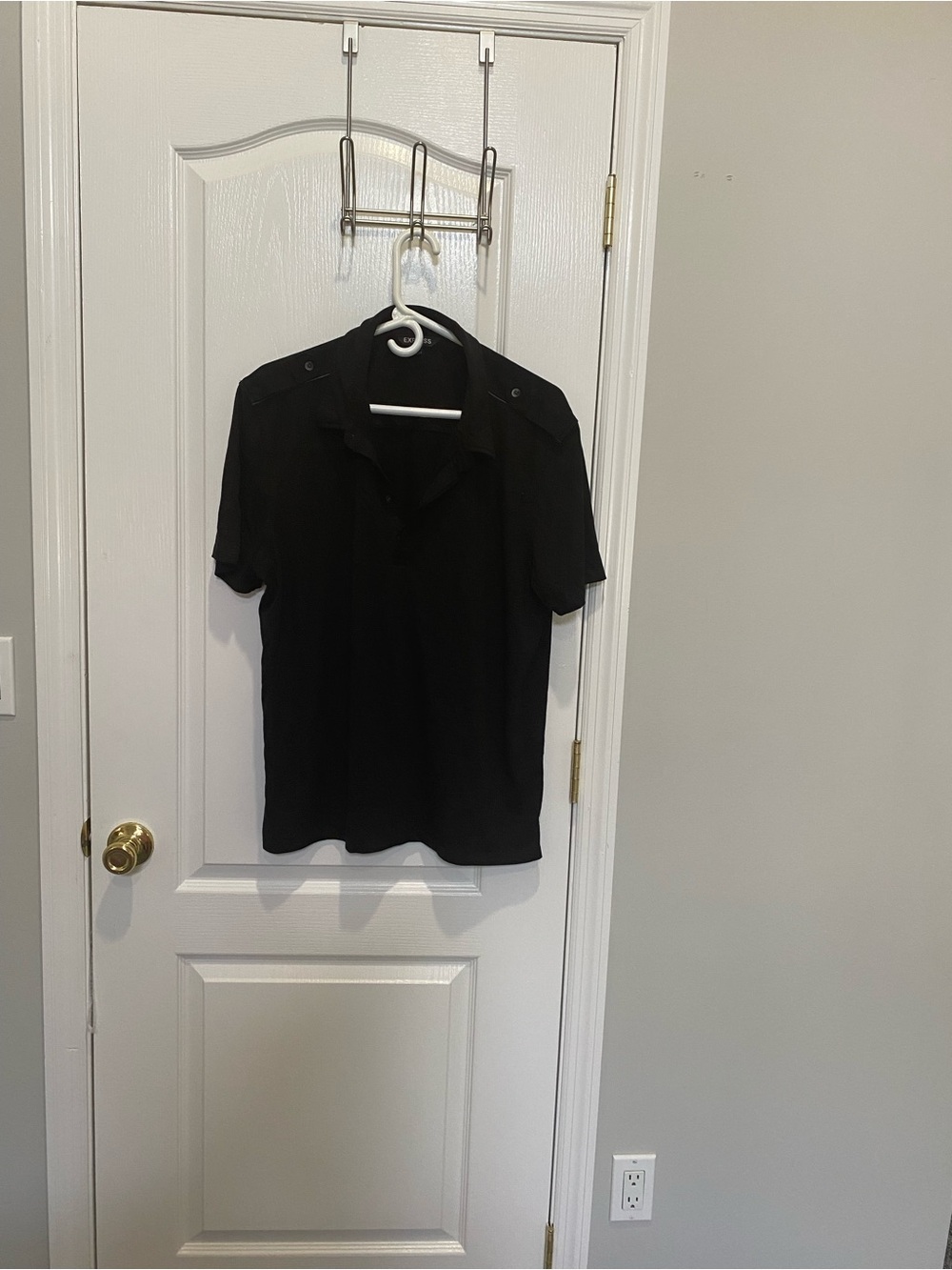 Express Black Short-Sleeve Polo with Shoulder Epaulets